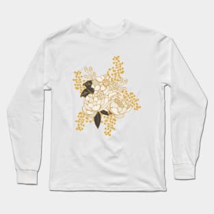 White + Gold Florals Long Sleeve T-Shirt